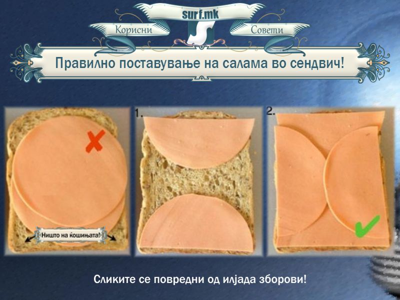 Правилно поставување на салама во сендвич!